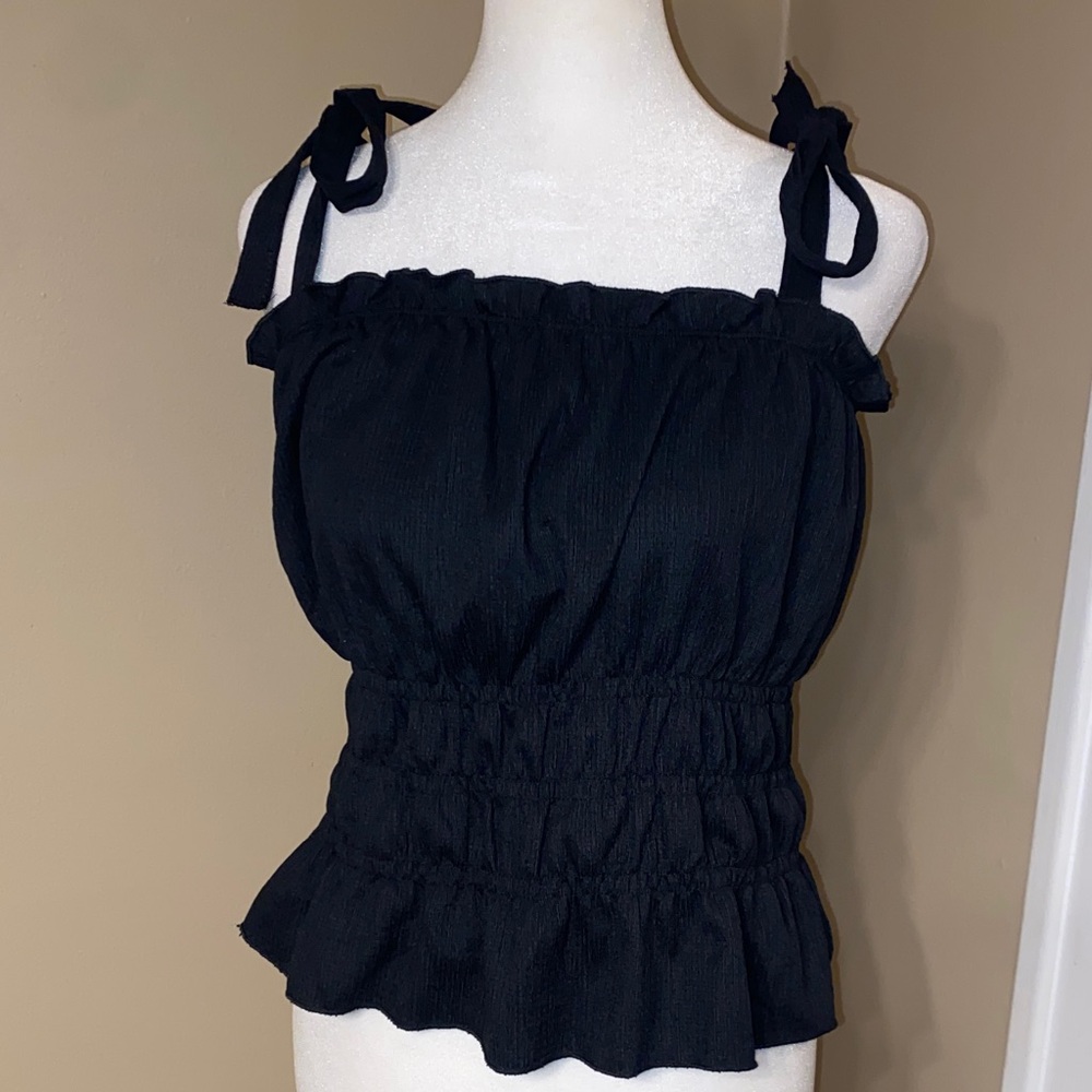 EUC PRIMARK Black Tie Shoulders Gathered Tank L